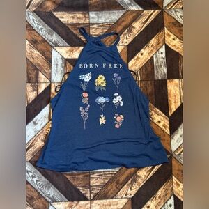 No Boundaries Dark Blue Floral Graphic Tank Top